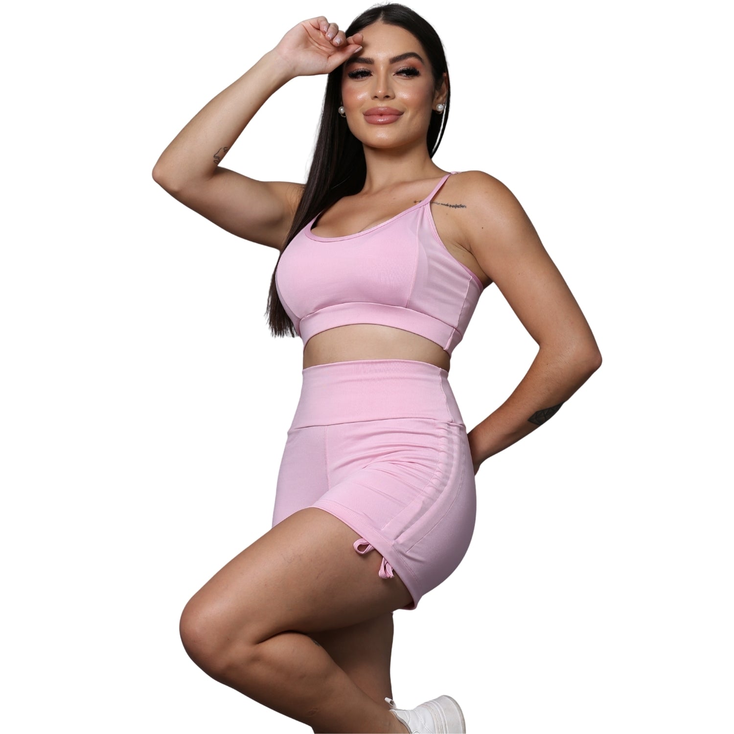 Conjunto Academia Short Cordinha e Top Alcinha Roupa Fitness Feminino Treino Corrida