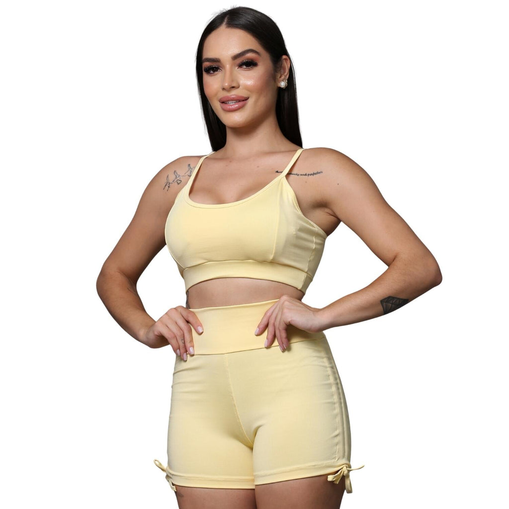 Conjunto Academia Short Cordinha e Top Alcinha Roupa Fitness Feminino Treino Corrida