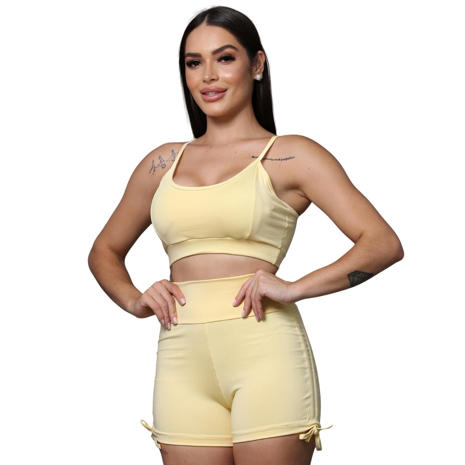 Conjunto Academia Short Cordinha e Top Alcinha Roupa Fitness Feminino Treino Corrida