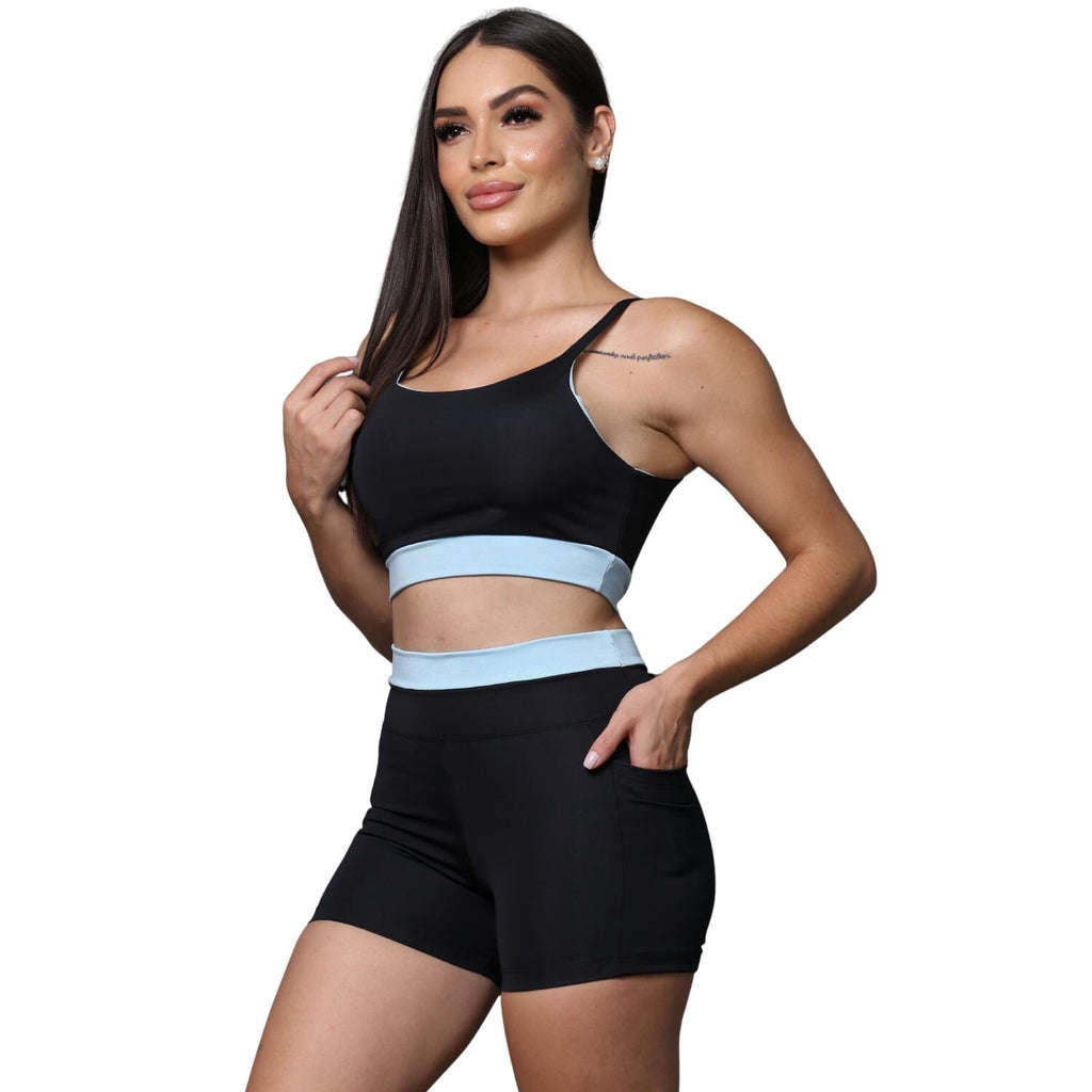 Conjunto Academia Feminino Com Bolso Suplex com Detalhe Roupa Academia Fitness Treino Corrida Zero Transparência